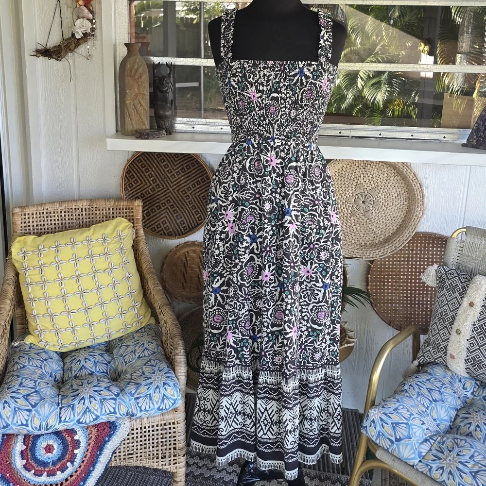 Marine Layer Small Long Dress Black and Pink Maxi Dress Floral Boho Chic - Picture 3 of 16